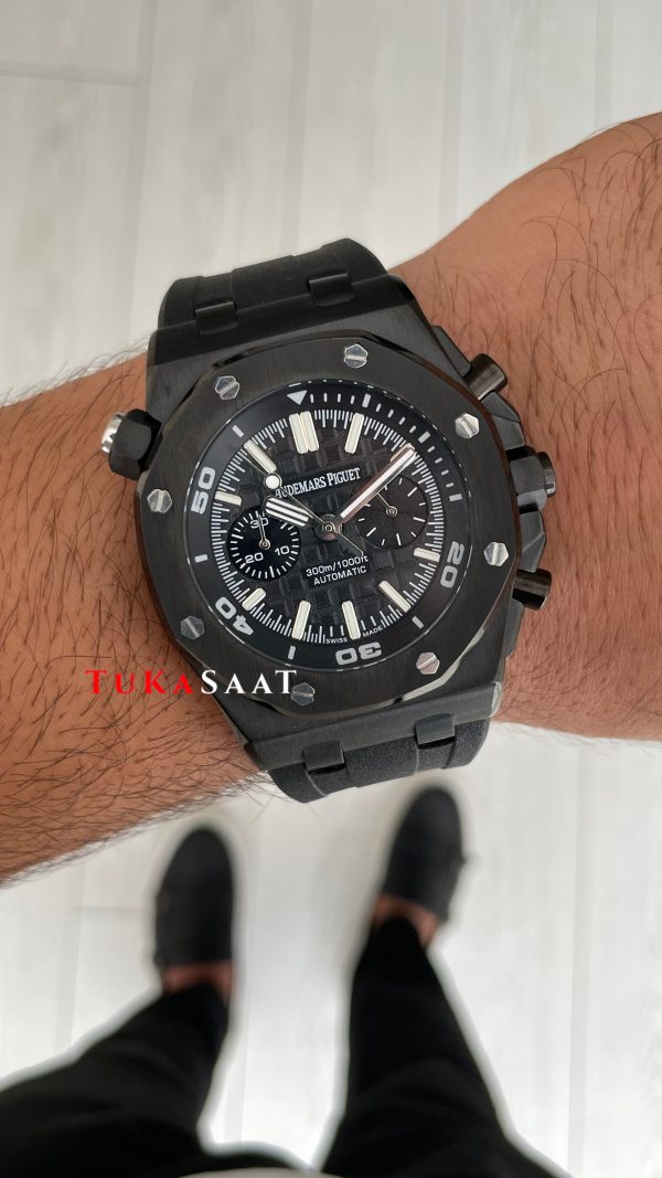 Audemars Piguet Royal Oak Offshore Diver Chronograph Siyah Kadran 42mm PVD Black Replika Saat Audemars Piguet Royal Oak Offshore Diver Chronograph Siyah Kadran 42mm PVD Black Replika Saat