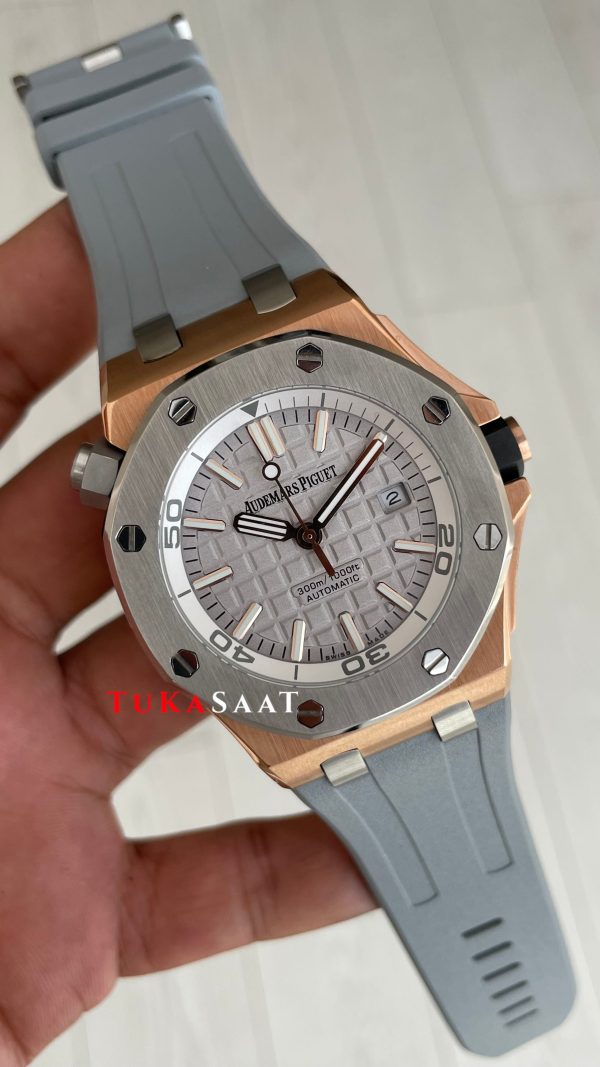Audemars Piguet Royal Oak Offshore Diver Japan Limited Edition Gri Kadran 15711OI Rose 42mm Replika Saat Audemars Piguet Royal Oak Offshore Diver Japan Limited Edition Gri Kadran 15711OI Rose 42mm Replika Saat