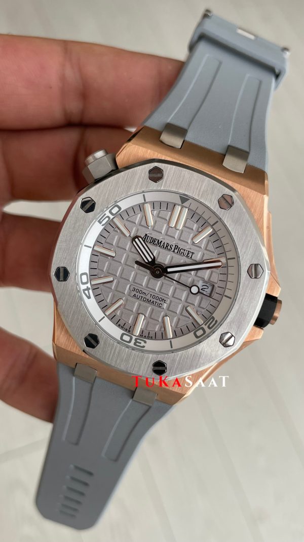 Audemars Piguet Royal Oak Offshore Diver Japan Limited Edition Gri Kadran 15711OI Rose 42mm Replika Saat Audemars Piguet Royal Oak Offshore Diver Japan Limited Edition Gri Kadran 15711OI Rose 42mm Replika Saat