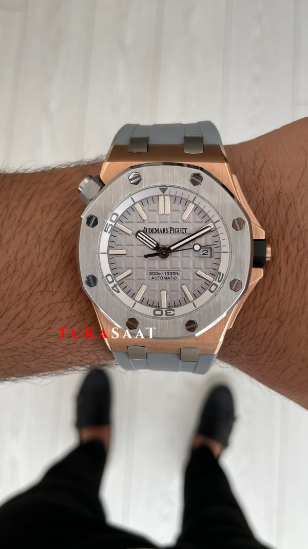 Audemars Piguet Royal Oak Offshore Diver Japan Limited Edition Gri Kadran 15711OI Rose 42mm Replika Saat Audemars Piguet Royal Oak Offshore Diver Japan Limited Edition Gri Kadran 15711OI Rose 42mm Replika Saat