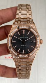 Audemars Piguet Royal Oak Siyah Kadran 15400OR Diamond Rose Replika Saat