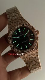 Audemars Piguet Royal Oak Siyah Kadran 15400OR Diamond Rose Replika Saat