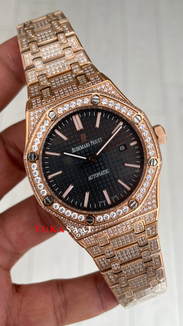 Audemars Piguet Royal Oak Siyah Kadran 15400OR Diamond Rose Replika Saat Audemars Piguet Royal Oak Siyah Kadran 15400OR Diamond Rose Replika Saat