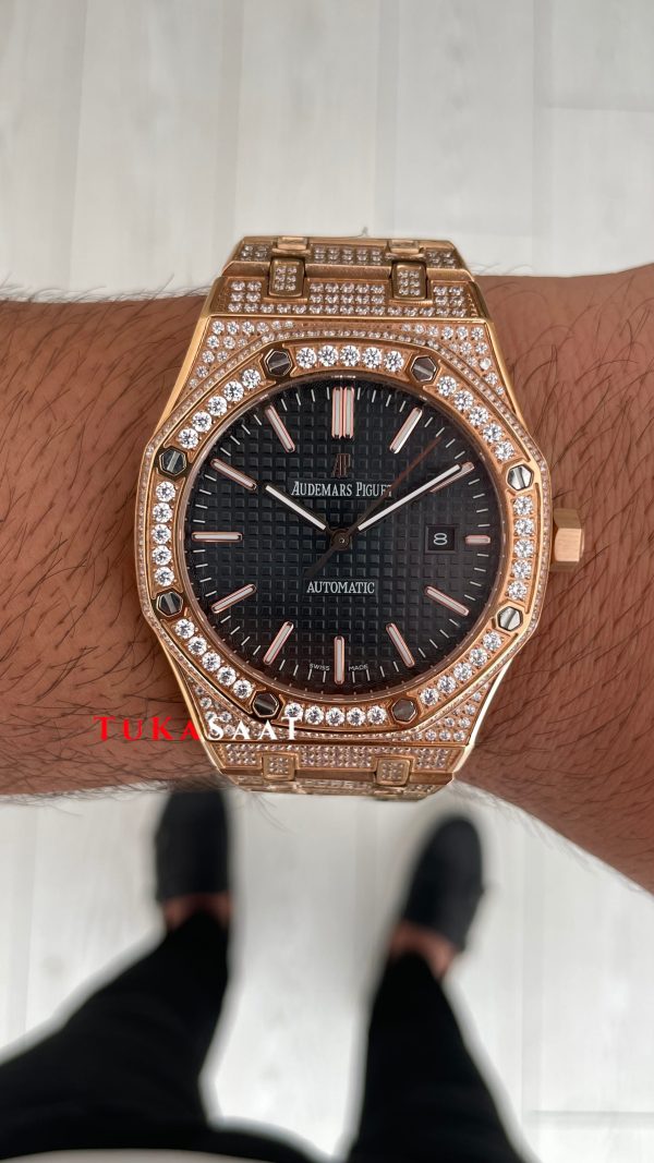 Audemars Piguet Royal Oak Siyah Kadran 15400OR Diamond Rose Replika Saat Audemars Piguet Royal Oak Siyah Kadran 15400OR Diamond Rose Replika Saat