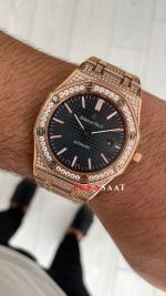 Audemars Piguet Royal Oak Siyah Kadran 15400OR Diamond Rose Replika Saat