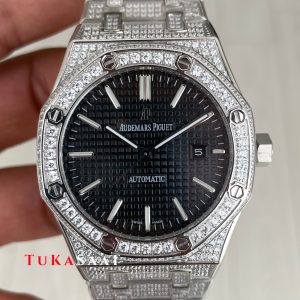 Audemars Piguet Royal Oak Siyah Kadran 15400ST Diamond Silver Replika Saat