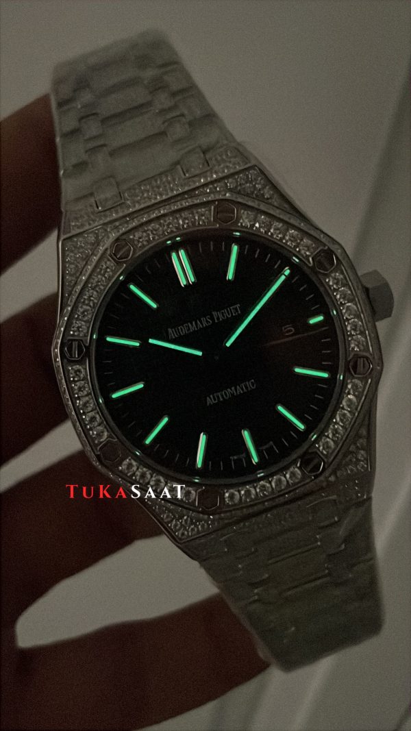 Audemars Piguet Royal Oak Siyah Kadran 15400ST Diamond Silver Replika Saat Audemars Piguet Royal Oak Siyah Kadran 15400ST Diamond Silver Replika Saat