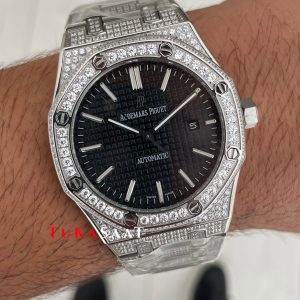Audemars Piguet Royal Oak Siyah Kadran 15400ST Diamond Silver Replika Saat