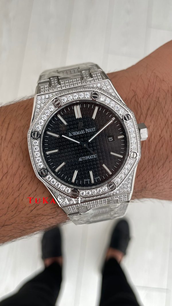 Audemars Piguet Royal Oak Siyah Kadran 15400ST Diamond Silver Replika Saat Audemars Piguet Royal Oak Siyah Kadran 15400ST Diamond Silver Replika Saat