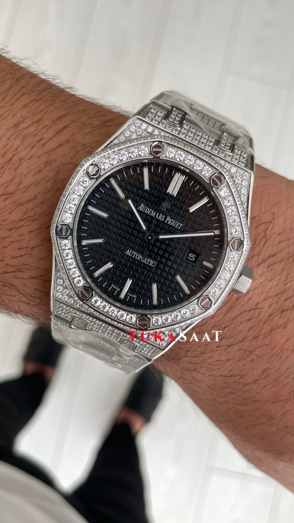 Audemars Piguet Royal Oak Siyah Kadran 15400ST Diamond Silver Replika Saat Audemars Piguet Royal Oak Siyah Kadran 15400ST Diamond Silver Replika Saat