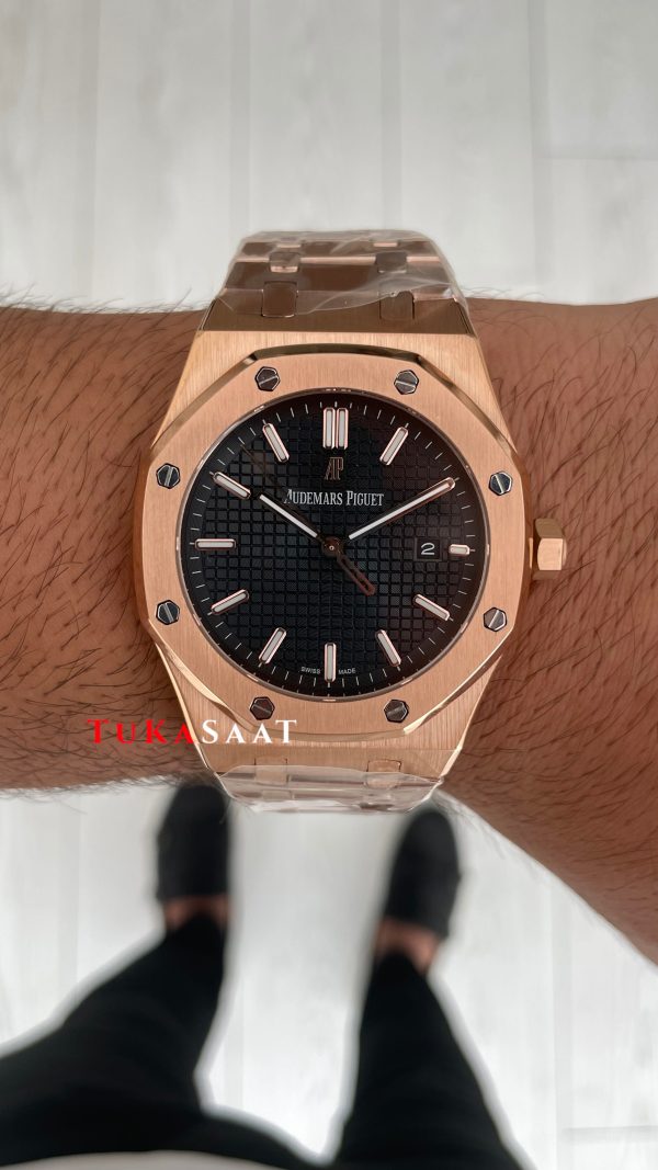 Audemars Piguet Royal Oak Siyah Kadran 15510OR 50th Anniversary Rose Replika Saat Audemars Piguet Royal Oak Siyah Kadran 15510OR 50th Anniversary Rose Replika Saat