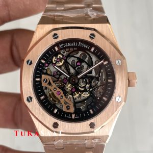 Audemars Piguet Royal Oak Skeleton 15407OR Double Balance iskelet Rose Replika Saat