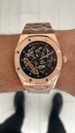 Audemars Piguet Royal Oak Skeleton 15407OR Double Balance iskelet Rose Replika Saat