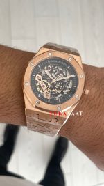 Audemars Piguet Royal Oak Skeleton 15407OR Double Balance iskelet Rose Replika Saat