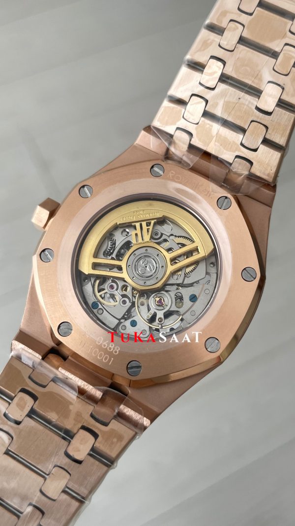 Audemars Piguet Royal Oak Skeleton 15407OR Double Balance iskelet Rose Replika Saat Audemars Piguet Royal Oak Skeleton 15407OR Double Balance iskelet Rose Replika Saat