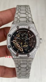 Audemars Piguet Royal Oak Skeleton 15407ST Double Balance iskelet Diamond Silver Replika Saat