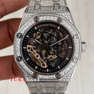 Audemars Piguet Royal Oak Skeleton 15407ST Double Balance iskelet Diamond Silver Replika Saat