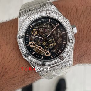 Audemars Piguet Royal Oak Skeleton 15407ST Double Balance iskelet Diamond Silver Replika Saat