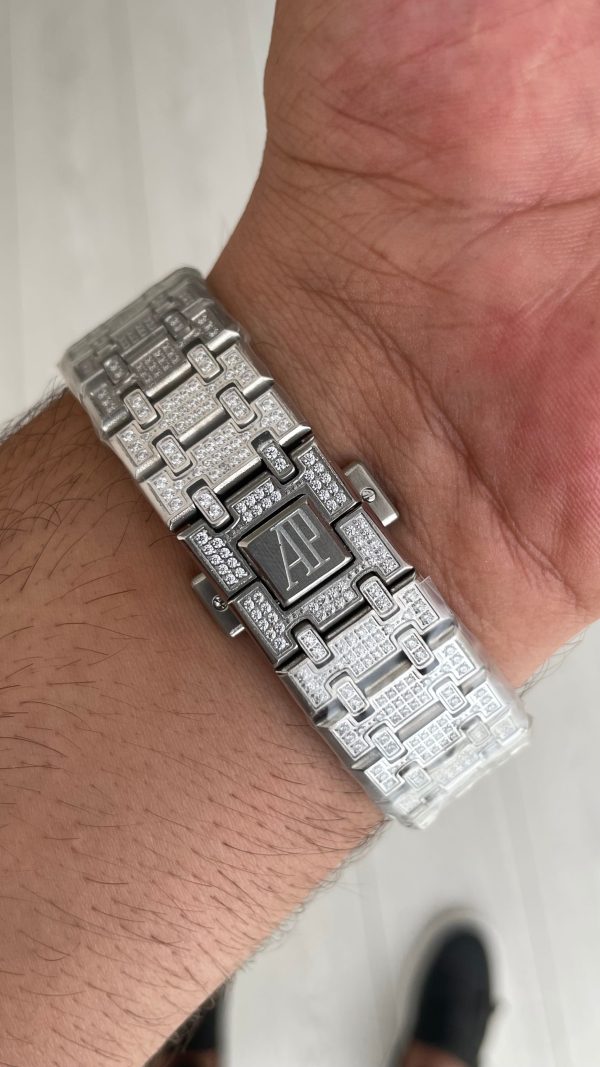 Audemars Piguet Royal Oak Skeleton 15407ST Double Balance iskelet Diamond Silver Replika Saat Audemars Piguet Royal Oak Skeleton 15407ST Double Balance iskelet Diamond Silver Replika Saat