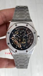 Audemars Piguet Royal Oak Skeleton 15407ST Double Balance iskelet Silver Replika Saat