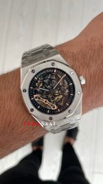 Audemars Piguet Royal Oak Skeleton 15407ST Double Balance iskelet Silver Replika Saat