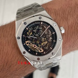 Audemars Piguet Royal Oak Skeleton 15407ST Double Balance iskelet Silver Replika Saat