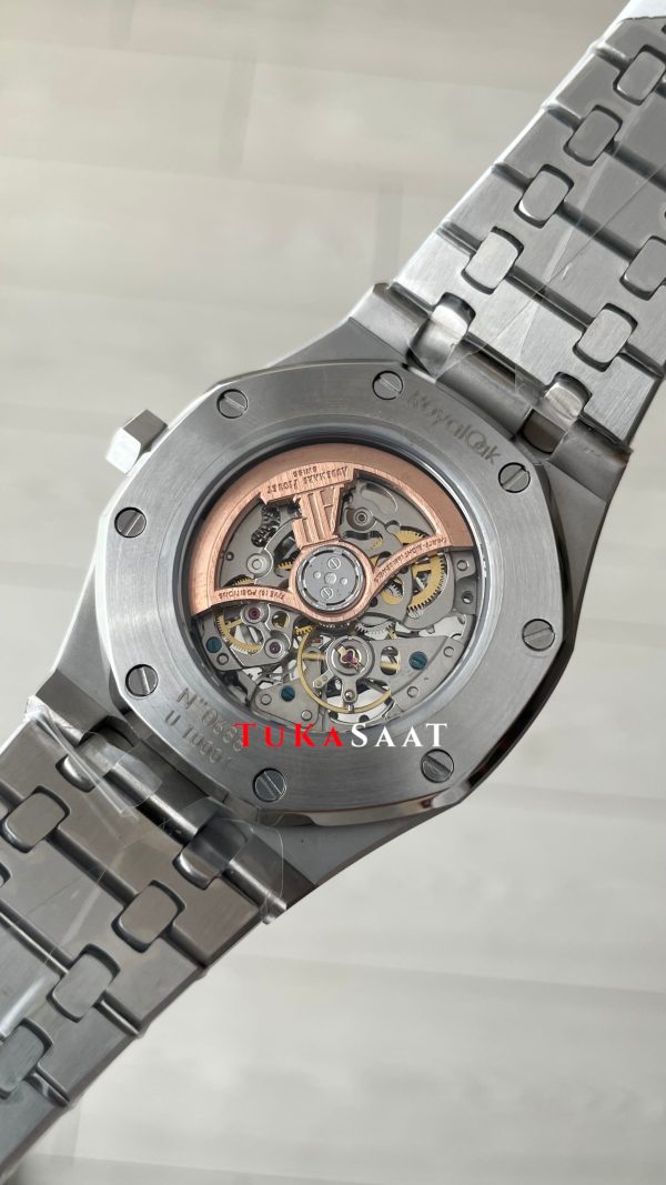 Audemars Piguet Royal Oak Skeleton 15407ST Double Balance iskelet Silver Replika Saat Audemars Piguet Royal Oak Skeleton 15407ST Double Balance iskelet Silver Replika Saat