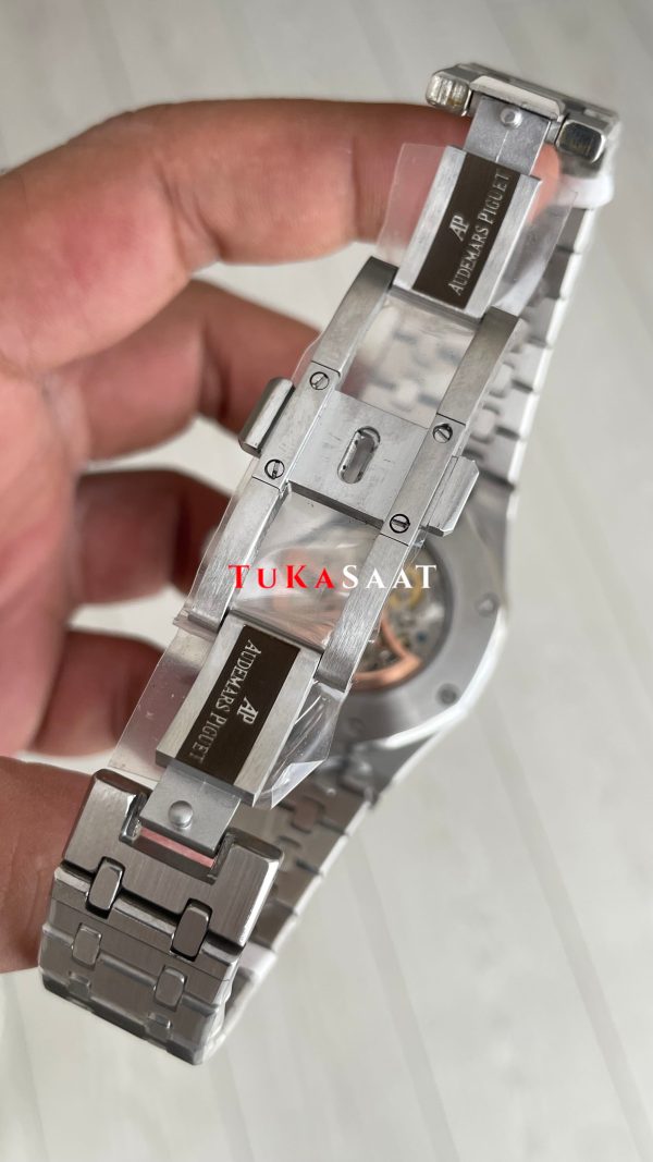 Audemars Piguet Royal Oak Skeleton 15407ST Double Balance iskelet Silver Replika Saat Audemars Piguet Royal Oak Skeleton 15407ST Double Balance iskelet Silver Replika Saat