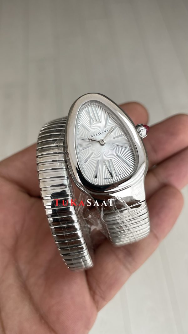 Bulgari Serpenti Tubogas Beyaz Kadran 101817 Silver 35mm Kadın Kol Saati Bulgari Serpenti Tubogas Beyaz Kadran 101817 Silver 35mm Kadın Kol Saati