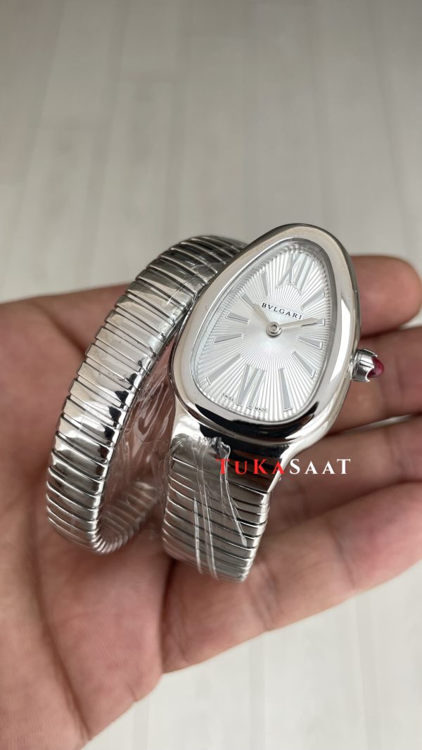 Bulgari Serpenti Tubogas Beyaz Kadran 101817 Silver 35mm Kadın Kol Saati Bulgari Serpenti Tubogas Beyaz Kadran 101817 Silver 35mm Kadın Kol Saati