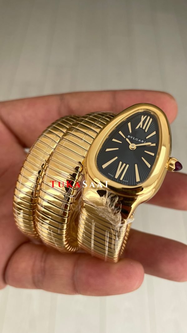 Bulgari Serpenti Tubogas Siyah Kadran Gold 35mm 3 Sarmalı Kadın Kol Saati