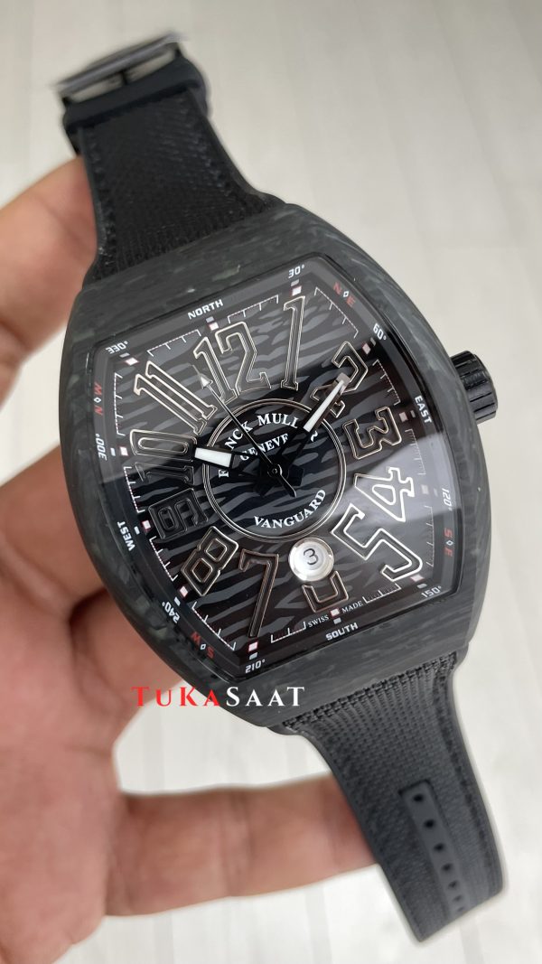 Franck Muller Vanguard Carbon V45 Black 44mm Super Clone Swiss ETA Saat ABF Factory Franck Muller Vanguard Carbon V45 Black 44mm Super Clone Swiss ETA Saat ABF Factory