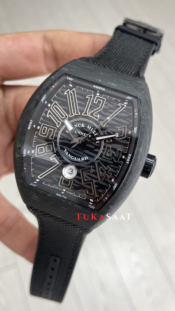 Franck Muller Vanguard Carbon V45 Black 44mm Super Clone Swiss ETA Saat ABF Factory Franck Muller Vanguard Carbon V45 Black 44mm Super Clone Swiss ETA Saat ABF Factory
