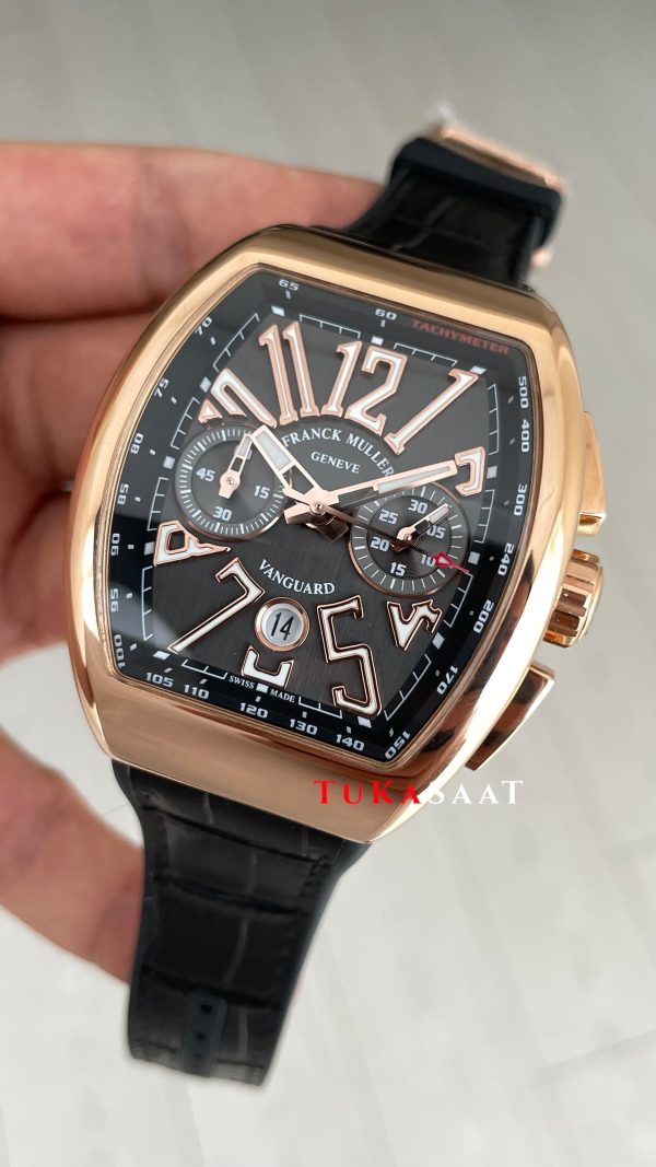 Franck Muller Vanguard Chronograph Siyah V45CCDT Rosegold 44mm Super Clone Swiss ETA Saat ABF Factory Franck Muller Vanguard Chronograph Siyah V45CCDT Rosegold 44mm Super Clone Swiss ETA Saat ABF Factory