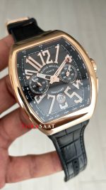 Franck Muller Vanguard Chronograph Siyah V45CCDT Rosegold 44mm Super Clone Swiss ETA Saat ABF Factory