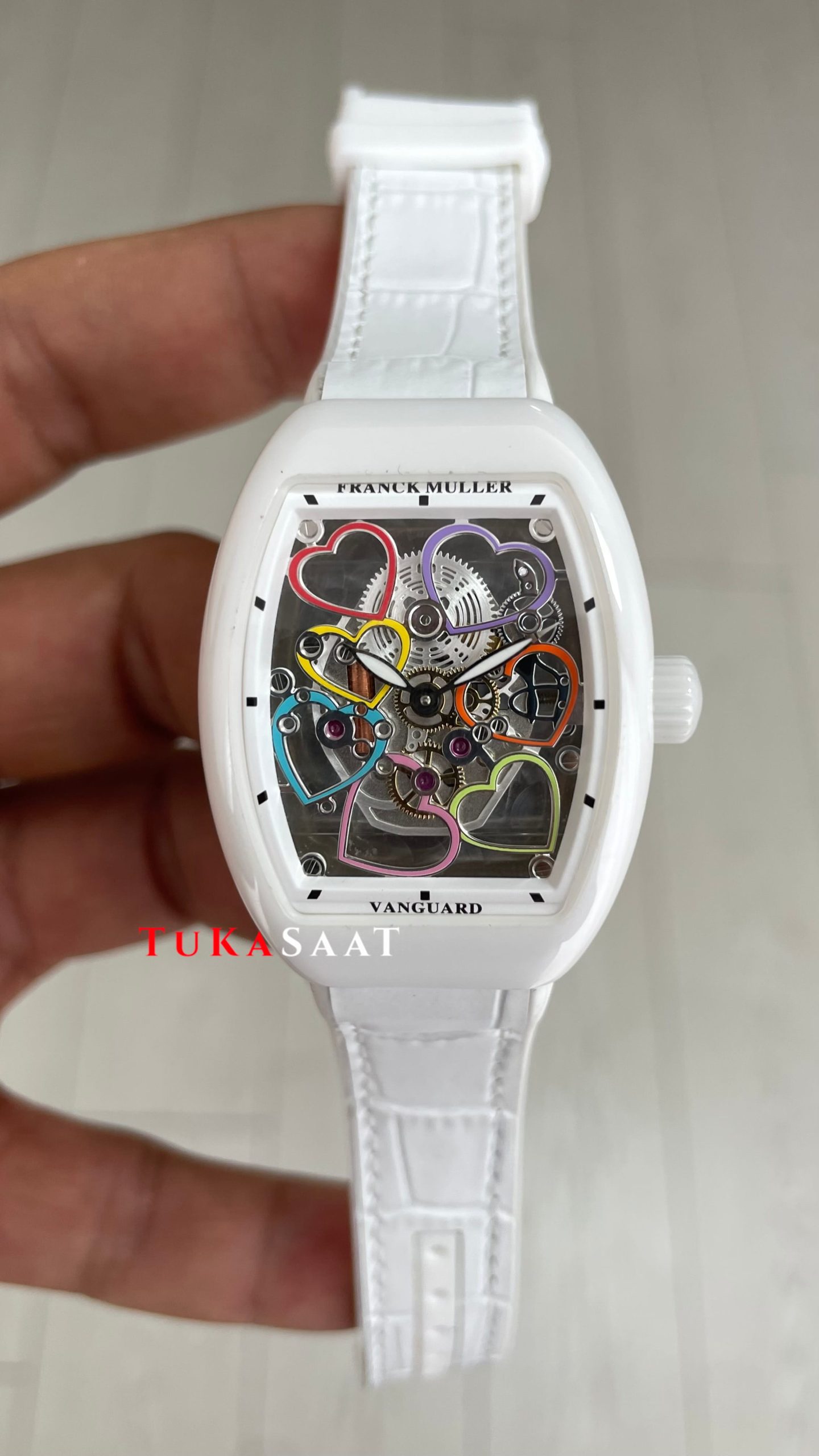 Franck Muller Vanguard Heart Skeleton Lady V32 White Ceramic 33mm Swiss ETA Saat ABF Factory Franck Muller Vanguard Heart Skeleton Lady V32 White Ceramic 33mm Swiss ETA Saat ABF Factory