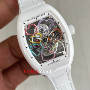 Franck Muller Vanguard Heart Skeleton Lady V32 White Ceramic 33mm Swiss ETA Saat ABF Factory
