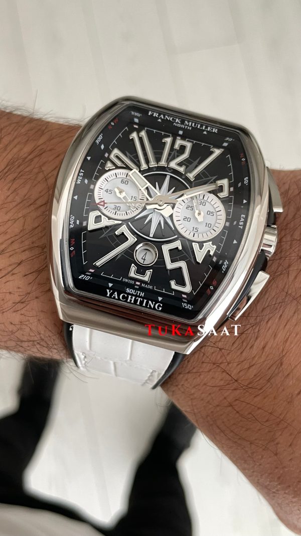 Franck Muller Vanguard Yachting Chronograph Beyaz V45CCDT Silver 44mm Super Clone Swiss ETA Saat ABF Factory
