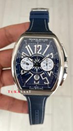 Franck Muller Vanguard Yachting Chronograph Mavi V45CCDT Silver 44mm Super Clone Swiss ETA Saat ABF Factory