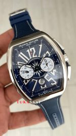 Franck Muller Vanguard Yachting Chronograph Mavi V45CCDT Silver 44mm Super Clone Swiss ETA Saat ABF Factory