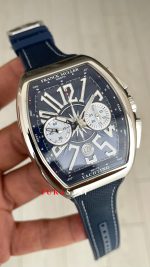 Franck Muller Vanguard Yachting Chronograph Mavi V45CCDT Silver 44mm Super Clone Swiss ETA Saat ABF Factory