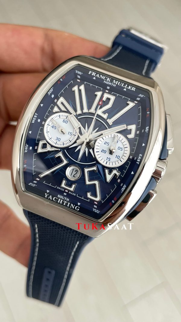 Franck Muller Vanguard Yachting Chronograph Mavi V45CCDT Silver 44mm Super Clone Swiss ETA Saat ABF Factory Franck Muller Vanguard Yachting Chronograph Mavi V45CCDT Silver 44mm Super Clone Swiss ETA Saat ABF Factory