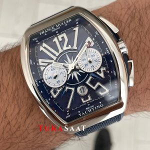 Franck Muller Vanguard Yachting Chronograph Mavi V45CCDT Silver 44mm Super Clone Swiss ETA Saat ABF Factory