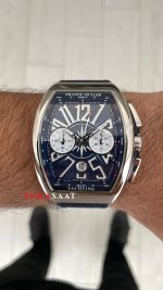 Franck Muller Vanguard Yachting Chronograph Mavi V45CCDT Silver 44mm Super Clone Swiss ETA Saat ABF Factory
