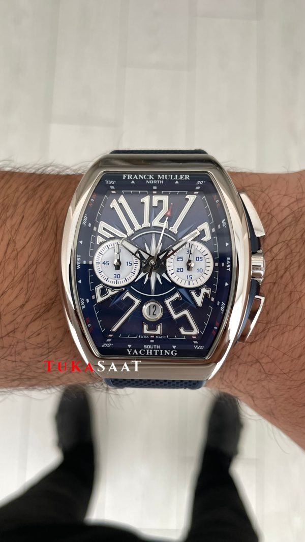 Franck Muller Vanguard Yachting Chronograph Mavi V45CCDT Silver 44mm Super Clone Swiss ETA Saat ABF Factory Franck Muller Vanguard Yachting Chronograph Mavi V45CCDT Silver 44mm Super Clone Swiss ETA Saat ABF Factory
