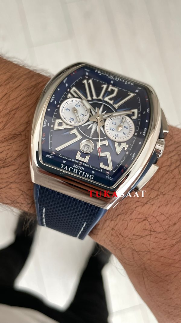 Franck Muller Vanguard Yachting Chronograph Mavi V45CCDT Silver 44mm Super Clone Swiss ETA Saat ABF Factory Franck Muller Vanguard Yachting Chronograph Mavi V45CCDT Silver 44mm Super Clone Swiss ETA Saat ABF Factory