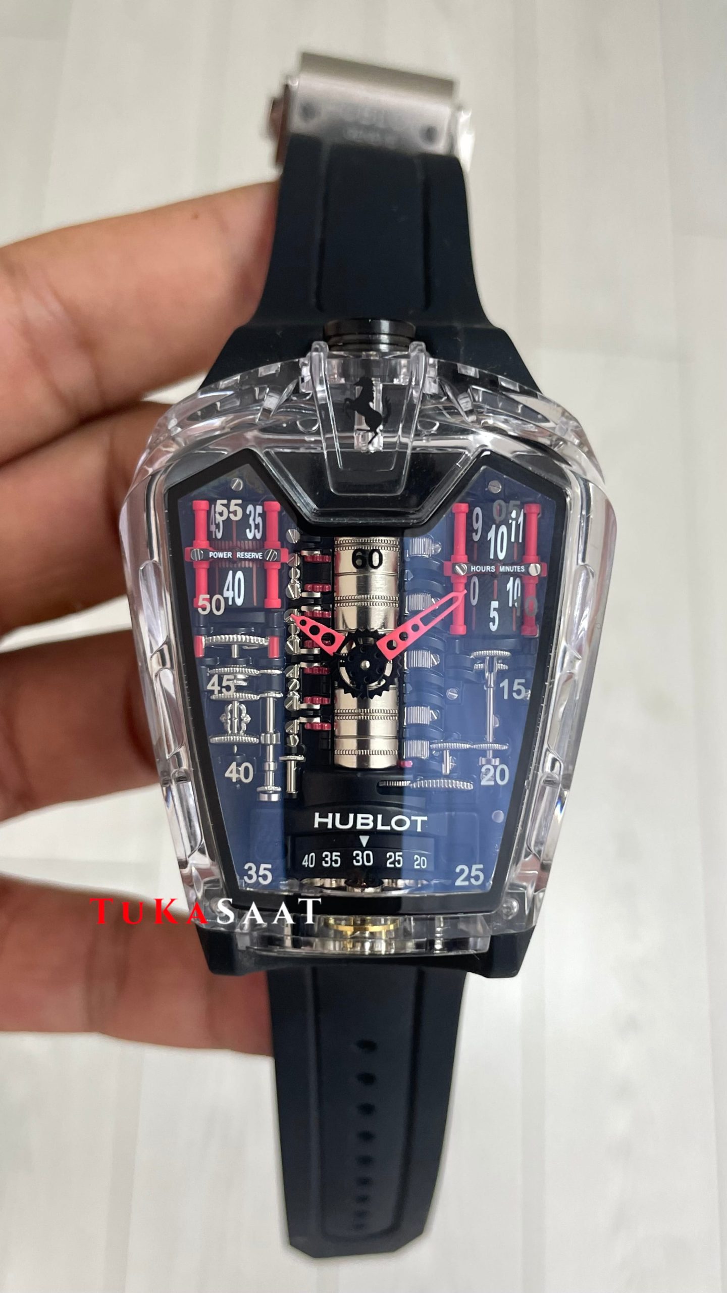 Hublot LaFerrari MP-05 Tourbillon Black Sapphire 46mm Siyah Şeffaf Replika Saat Hublot LaFerrari MP-05 Tourbillon Black Sapphire 46mm Siyah Şeffaf Replika Saat