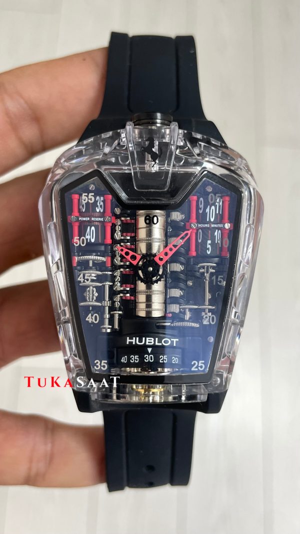Hublot LaFerrari MP-05 Tourbillon Black Sapphire 46mm Siyah Şeffaf Replika Saat Hublot LaFerrari MP-05 Tourbillon Black Sapphire 46mm Siyah Şeffaf Replika Saat