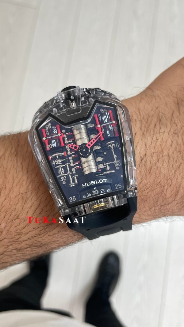 Hublot LaFerrari MP-05 Tourbillon Black Sapphire 46mm Siyah Şeffaf Replika Saat Hublot LaFerrari MP-05 Tourbillon Black Sapphire 46mm Siyah Şeffaf Replika Saat