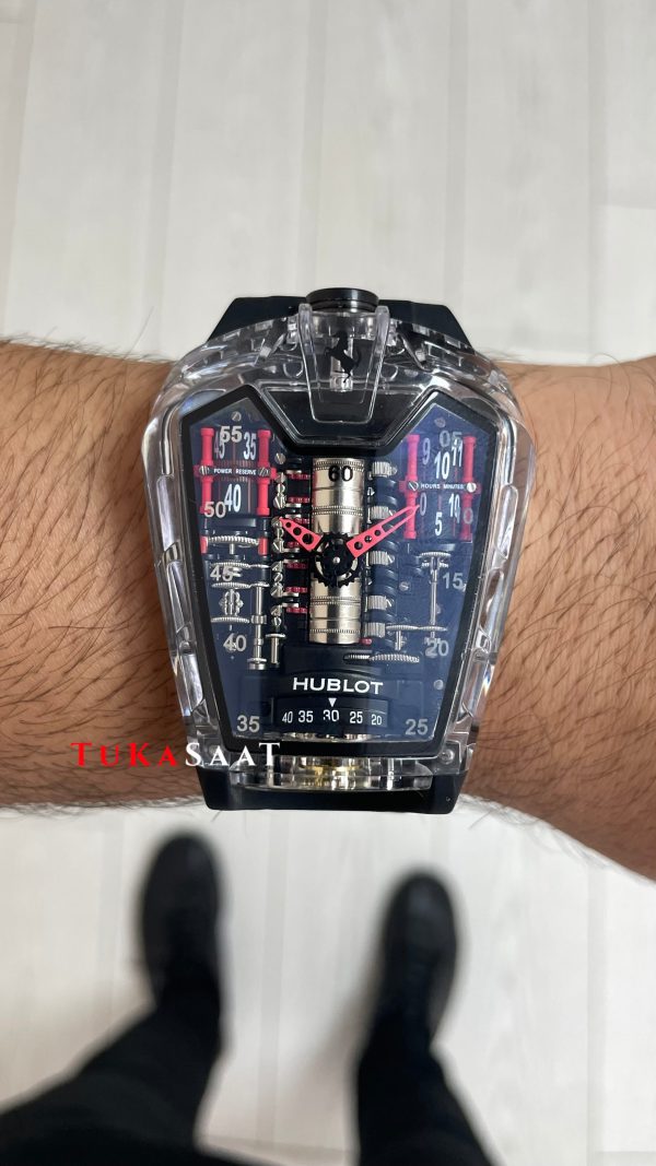 Hublot LaFerrari MP-05 Tourbillon Black Sapphire 46mm Siyah Şeffaf Replika Saat Hublot LaFerrari MP-05 Tourbillon Black Sapphire 46mm Siyah Şeffaf Replika Saat